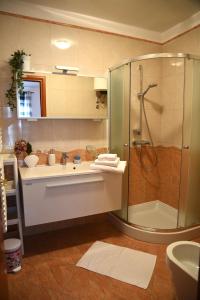 La salle de bains est pourvue d'une douche et d'un lavabo. dans l'établissement Casa Brina, à Bužinija
