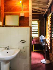 W łazience znajduje się umywalka i wentylator. w obiekcie Lake view cabana Paradise & Villa w Tangalli