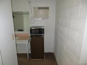 a small kitchen with a microwave and a sink at Holiday Lodge in Hawthorne