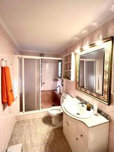 y baño con aseo, lavabo y ducha. en Apartamento Bonanza, Playa de Gandía en Los Mártires