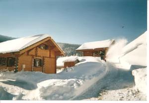 een huis bedekt met sneeuw naast een weg bij Le "Chalet de Minette" 2 étoiles La Bresse in La Bresse