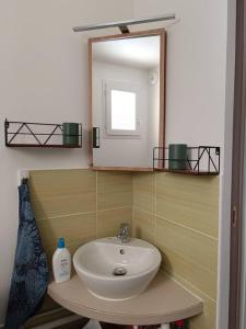 ein Bad mit einem Waschbecken und einem Spiegel in der Unterkunft L'argentière, proche plage,Résidence piscine, Tennis, parking in La Londe-les-Maures