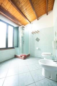a bathroom with a toilet and a shower at Sa Pramma in Baratili San Pietro