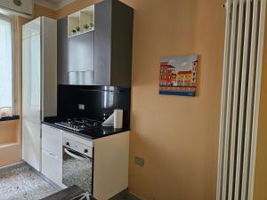 una cucina con piano cottura e frigorifero di La Casetta di Michela a Pisa
