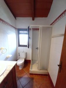 łazienka z toaletą i prysznicem w obiekcie Casa independiente con piscina - Villa Pintor w mieście Conil de la Frontera