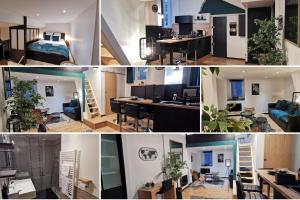 a collage of photos of a living room and a kitchen at Nouveau - Au coin du Château in Nantes