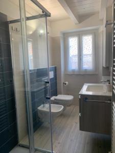 a bathroom with a shower and a toilet and a sink at Casa Castellana Apt 1 e Casa Castellana Apt 2 in Sala Comacina