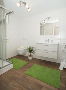 a bathroom with a sink and a toilet and a mirror at Gästehaus Kasbichler in St. Wolfgang