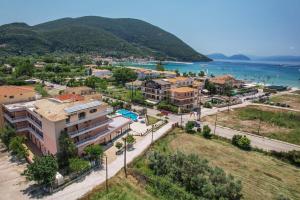 an aerial view of a town next to the water at Kalias Hotel in Vasiliki