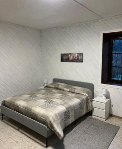 een slaapkamer met een groot bed en een raam bij Cascina “La Bizzarina” in Castelletto sopra Ticino