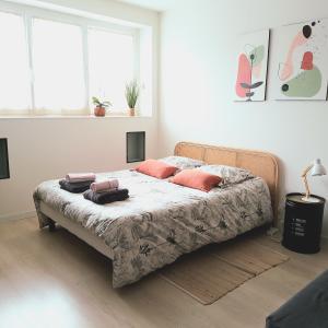 - une chambre avec un lit et 2 oreillers dans l'établissement Appartement 35m2 proche musée Soulages, à Rodez