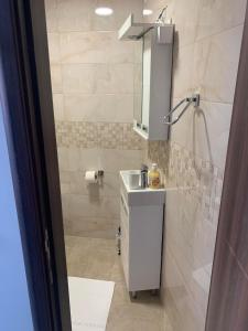 a bathroom with a sink and a shower at Rajski Horizonti - Rooms Ram I in Ram