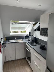 a small kitchen with a sink and a window at A l'ombre du figuier in Horbourg