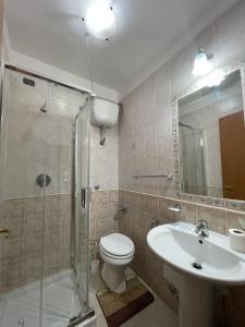 a bathroom with a shower and a toilet and a sink at Hotel Milano in Naples