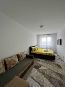 a living room with a couch and a bed at Alex 2 Apartament in Iaşi