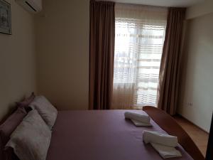 ポモリエにあるVeleka Apartmentsのベッドルーム1室(枕2つ、窓付)