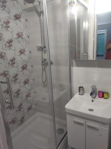 a bathroom with a shower and a sink at Isabella in Silba