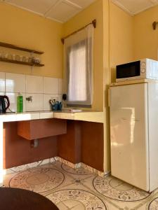 eine Küche mit einem Kühlschrank und einer Mikrowelle in der Unterkunft Appartement indépendant et équipé in Tolagnaro