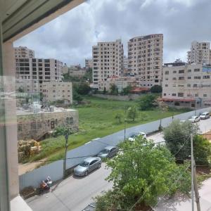 - une vue sur une ville avec des voitures garées dans une rue dans l'établissement Ain Sara Space, à Hébron