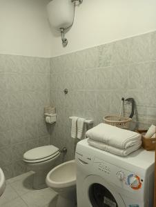 y baño con lavadora y aseo. en Karlin's house Anzi - albergo diffuso, en Anzi