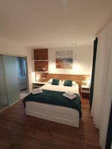 1 dormitorio con 1 cama grande en una habitación en Didova kuća, en Brodarica