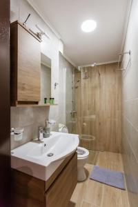 bagno con lavandino, doccia e servizi igienici di Serenity Studio for couples a Città di Rodi