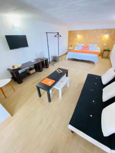 een grote woonkamer met een bed en een televisie bij Casa Gercko 3 in Yaiza