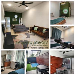 a collage of four pictures of a living room at The Pandan Residence in Kuantan