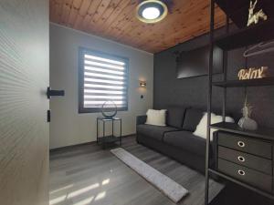 ein Wohnzimmer mit einem Sofa und einem Bett in der Unterkunft Ferienhaus mit Göttweigblick in Furth