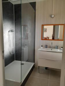 a bathroom with a shower and a sink at Chambres d'hôtes à la campagne 