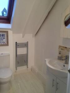 a bathroom with a toilet and a sink at Glasfor by the beach at Trearddur Bay in Trearddur +8 photos