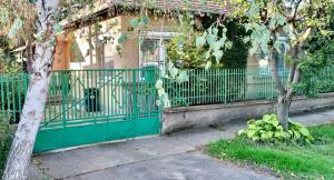 a green fence in front of a house at Grany's Retro Guesthouse near Budapest AirPort in Vecsés