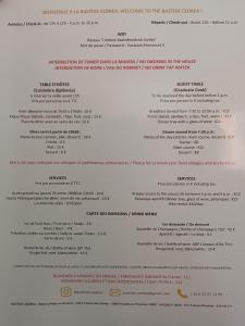 a close up of a menu for a restaurant at Studio avec jardin entre Aix-en-Provence, Luberon et Verdon in Peyrolles-en-Provence