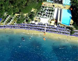 an aerial view of a beach and the ocean at Casa Flora in San Terenzo