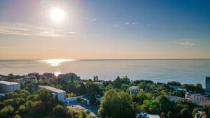 an aerial view of a city and the ocean at Detelina Hotel in Golden Sands