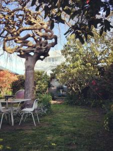 a table and chairs under a tree in a yard at Seaview Sefton in Timaru