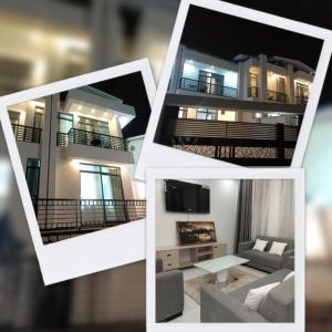 a collage of four pictures of a living room at TWINS VILLA SUITES KIGALI in Kigali