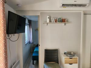 TV a/nebo společenská místnost v ubytování FMLODGE-mobilhome 01 les sable du midi