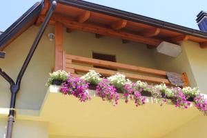 einen Balkon mit Blumen an der Seite eines Gebäudes in der Unterkunft Apartman Maja in Gračac