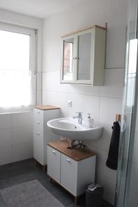 a bathroom with a sink and a mirror at Ferienhaus Waldshut-Tiengen 2-10 Personen in Waldshut-Tiengen