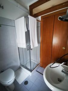 uma casa de banho com um chuveiro, um WC e um lavatório. em D&V MAISON em Potenza