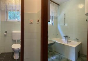 a bathroom with a toilet and a tub and a sink at Apartment Sersic in Baška +13 photos