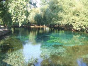 a pool of water with trees and a river at Appartamento in borgo storico in San Giorgio a Liri