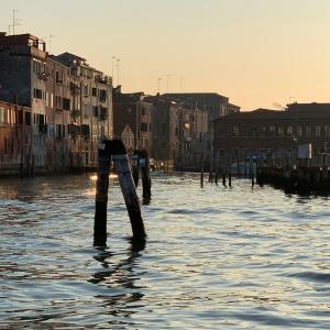 un grupo de postes saliendo del agua en Romantic enchantment with private bathroom, en Venecia