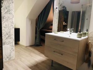 a bathroom with a sink and a mirror at L'escapade champenoise in Villers-Marmery +12 photos