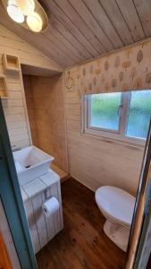 a small bathroom with a toilet and a sink at Hideaway Holiday Cottages in Truro