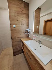 a bathroom with a sink and a mirror at 6bits Apartments in Jeseník