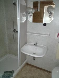 W łazience znajduje się umywalka i prysznic. w obiekcie FEWO Isla 5 w mieście Elmenhorst