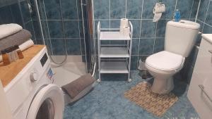 a bathroom with a toilet and a shower at Mieszkanie w Giżycku in Giżycko