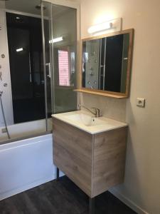 a bathroom with a sink and a shower at Le gite 5 - Le Château du Landsberg in Sélestat +46 photos